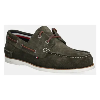 Semišové mokasíny Tommy Hilfiger TH BOAT SHOE CORE SUEDE pánské, zelená barva, FM0FM05387