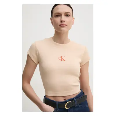 Tričko Calvin Klein Jeans béžová barva, LV047AB802