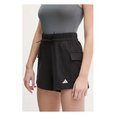 Kraťasy adidas Essentials dámské, černá barva, hladké, high waist, JD9944