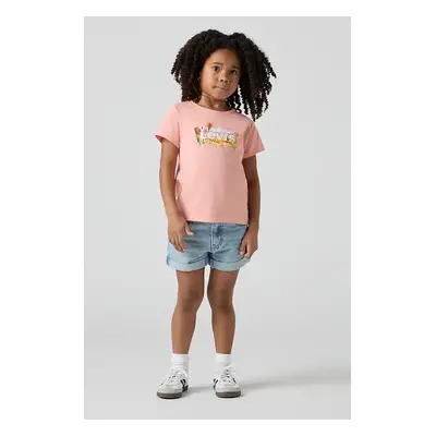 Dětské riflové kraťasy Levi's MINI MOM SHORT W EMBROIDER modrá barva, s potiskem, nastavitelný p