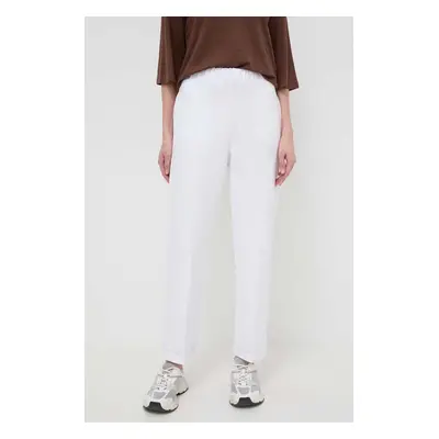 Kalhoty Max Mara Leisure dámské, bílá barva, široké, high waist, 2416781108600