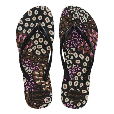 Žabky Havaianas SLIM ANIMALS dámské, černá barva, na plochém podpatku, 4103352.2500