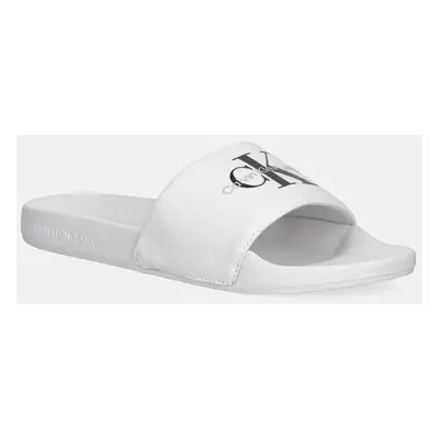 Pantofle Calvin Klein Jeans SLIDE MONOGRAM pánské, bílá barva, YM0YM01271