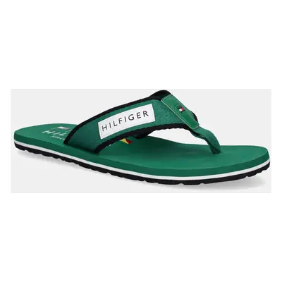 Žabky Tommy Hilfiger PATCH HILFIGER BEACH SANDAL pánské, zelená barva, FM0FM05435