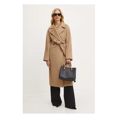 Vlněný kabát Weekend Max Mara hnědá barva, přechodný, oversize, 2425016092600