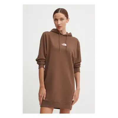 Bavlněné šaty The North Face Zumu Hooded Dress hnědá barva, mini, oversize, NF0A89F81OI1