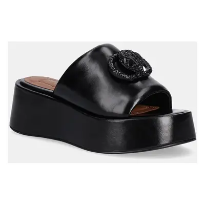 Kožené pantofle Kurt Geiger London Chelsea Flatform Mule Dr dámské, černá barva, na platformě, 3