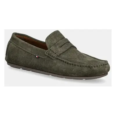 Semišové mokasíny Tommy Hilfiger CASUAL SUEDE DRIVER pánské, zelená barva, FM0FM04998