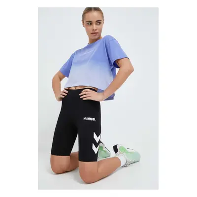 Kraťasy Hummel hmlLEGACY WOMAN TIGHT SHORTS dámské, černá barva, s potiskem, medium waist, 21417