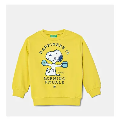 Dětská bavlněná mikina United Colors of Benetton x Snoopy zelená barva, s potiskem, 3PQMG10IA