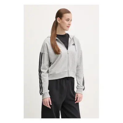 Mikina adidas Essentials dámská, šedá barva, s kapucí, s aplikací, JE0055