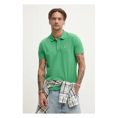 Bavlněné polo tričko Tommy Jeans zelená barva, DM0DM20676