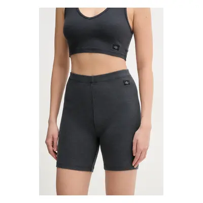 Kraťasy Calvin Klein Jeans dámské, šedá barva, hladké, high waist, J20J225217