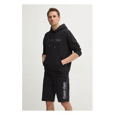 Bavlněná mikina Calvin Klein pánská, černá barva, s kapucí, s aplikací, K10K114257