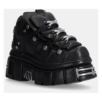 Kožené sneakers boty New Rock Nomada Negro + Tower Negro Lateral E14 Acero černá barva, M-106-S1