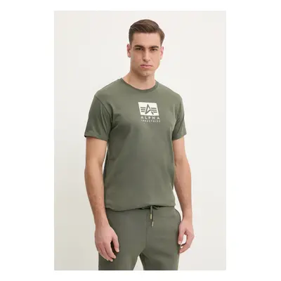 Bavlněné tričko Alpha Industries Satin Logo T zelená barva, s potiskem, 148513