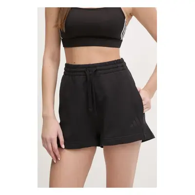 Bavlněné šortky adidas ALL SZN dámské, černá barva, hladké, high waist, JJ4920