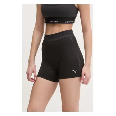 Tréninkové šortky Puma Lace černá barva, s potiskem, high waist, 526784