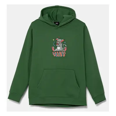 Dětská mikina Vans Frizz Loose Pullover zelená barva, s kapucí, s potiskem, VN000MH6BR11