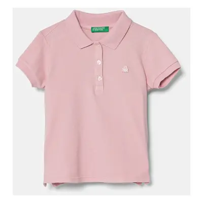 Dětské polo tričko United Colors of Benetton růžová barva, s límečkem, 3WG9G300A