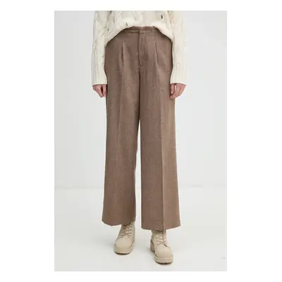 Kalhoty s příměsí vlny Pepe Jeans DOLLY zelená barva, jednoduché, high waist, PL211772