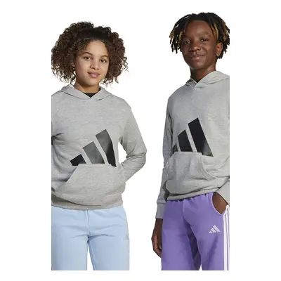 Dětská mikina adidas šedá barva, s kapucí, s potiskem, JC9669