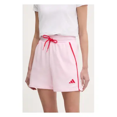 Kraťasy adidas W CB Color Pop dámské, růžová barva, s aplikací, high waist, JG6218