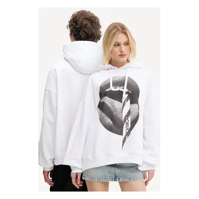 Bavlněná mikina Fiorucci Mouth Print Relaxed Fit Hoodie bílá barva, s kapucí, s potiskem, U02SPS