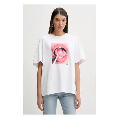 Bavlněné tričko Fiorucci Lollipop Mouth Print Boxy T-Shirt bílá barva, U02SPTSH103CJ01WH09