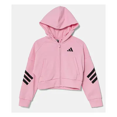 Dětská mikina adidas růžová barva, s kapucí, s potiskem, JD1300