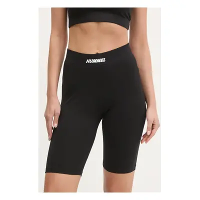 Kraťasy Hummel dámské, černá barva, s potiskem, high waist, 228769