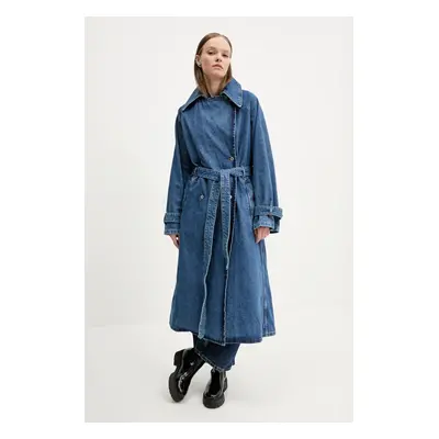 Džínový kabát Hugo Blue dámský, modrá barva, přechodný, oversize, 50532056