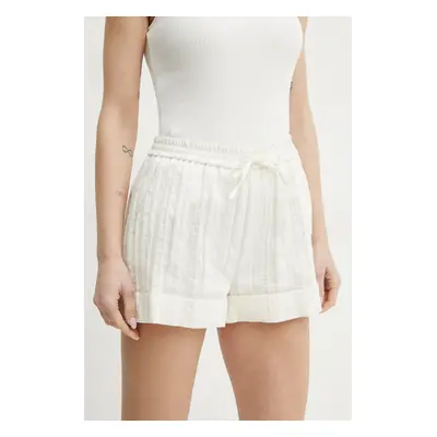 Šortky s příměsí lnu Twinset béžová barva, high waist, 251TT2142