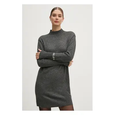 Šaty z vlněné směsi Pepe Jeans HAZEL DRESS šedá barva, mini, PL953593