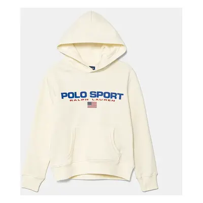 Dětská mikina Polo Ralph Lauren béžová barva, s kapucí, s potiskem, 323962111005