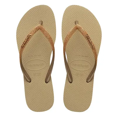 Dětské žabky Havaianas SLIM GLITTER II béžová barva, 4146975