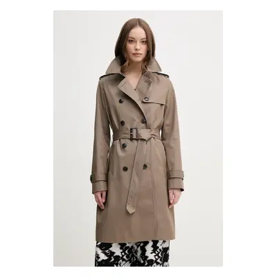 Trench kabát Tommy Hilfiger dámský, hnědá barva, přechodný, dvouřadový, WW0WW42133