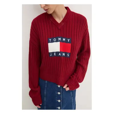 Svetr Tommy Jeans dámský, vínová barva, lehký, DW0DW18528