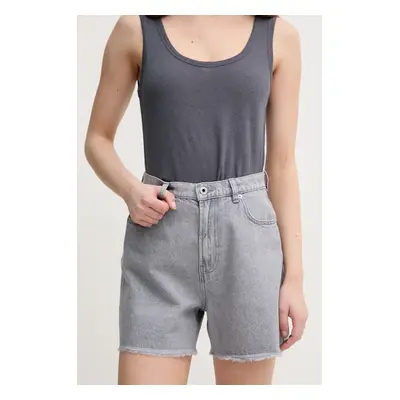 Džínové šortky Pepe Jeans A-LINE SHORT UHW RACHEL dámské, šedá barva, hladké, high waist, PL8011