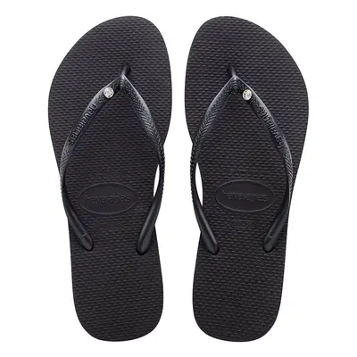 Žabky Havaianas SLIM CRYSTAL SW II dámské, černá barva, na plochém podpatku, 4145651.009