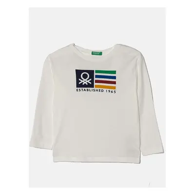 Dětské bavlněné tričko s dlouhým rukávem United Colors of Benetton bílá barva, s potiskem, 3I1XG