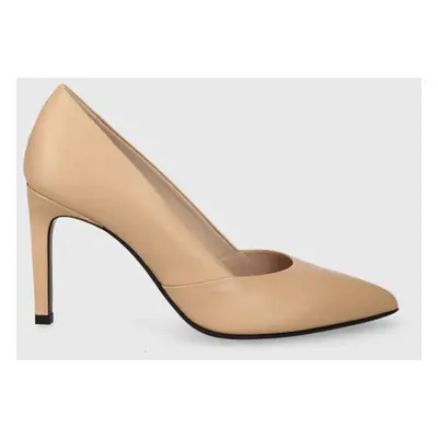 Kožené lodičky Calvin Klein HEEL PUMP 90 LEATHER béžová barva, HW0HW01928