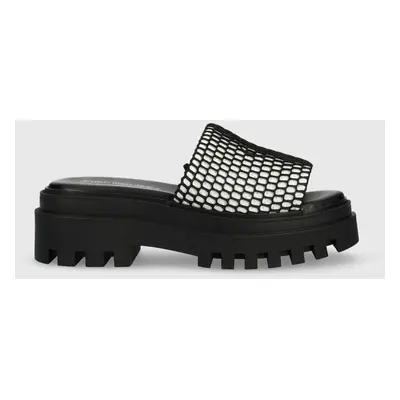 Pantofle Calvin Klein Jeans TOOTHY COMBAT SANDAL OVER MESH dámské, černá barva, na platformě, YW