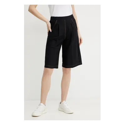 Kraťasy Max Mara Leisure dámské, tmavomodrá barva, hladké, high waist, 2516781027600