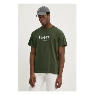 Bavlněné tričko Levi's SS RELAXED FIT TEE zelená barva, s aplikací, 16143