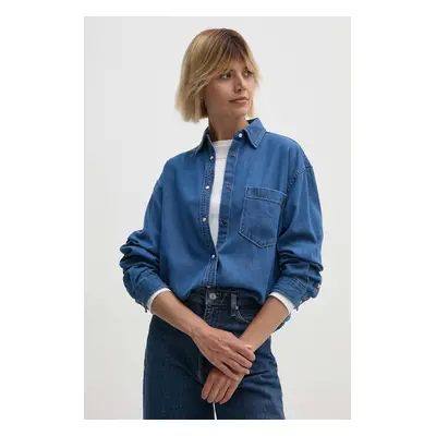 Džínová košile Pepe Jeans BOYFRIEND SHIRT dámská, relaxed, s klasickým límcem, PL304895HT8