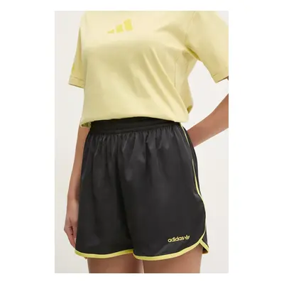 Kraťasy adidas Originals Linear dámské, černá barva, s aplikací, medium waist, JD2727