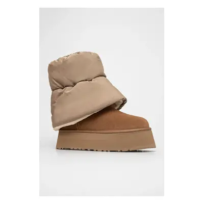 Sněhule UGG Classic Mini Dipper Puffer hnědá barva, 1158275-AHS