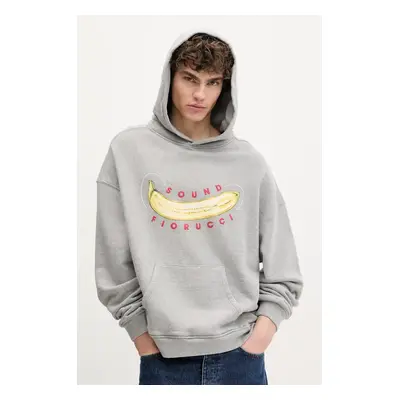 Bavlněná mikina Fiorucci Banana Sound Print Relaxed Fit Hoodie pánská, šedá barva, s kapucí, s p