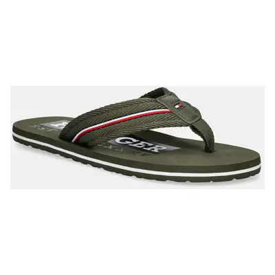 Žabky Tommy Hilfiger CORPORATE HILFIGER BEACH SANDAL pánské, zelená barva, FM0FM05436